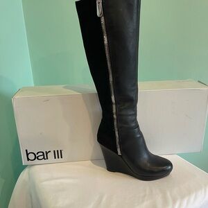 Bar III Black Knee-High Wedge Boots with Side Zip Accent